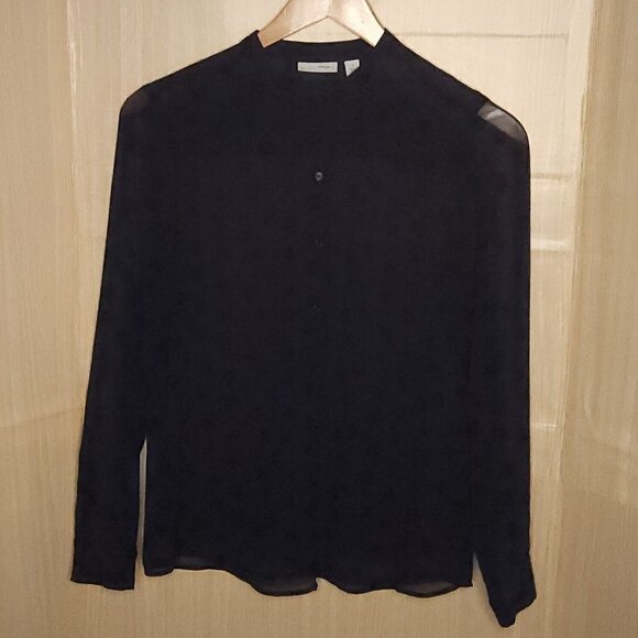 Halogen Womens Blue Sheer Black Star Print Blouse Medium - Picture 1 of 5